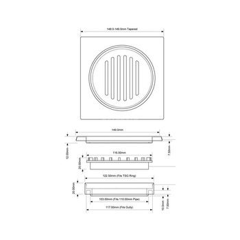 Kratka podłogowa wykonana ze stali nierdzewnej 150x150mm