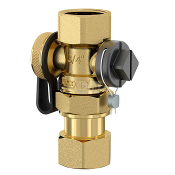 Zespół przyłączeniowy FLAMCO MEIBES mosiądz 3/4 cala (20) GWC BSPT-Rp (ISO 7-1 / EN 10226-1)xGWGW (BSPP), max. 10bar, max. 130'C