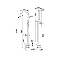 Bateria wannowa stojąca KFA Armatura MOZA, kolor złoty, montaż podłoga