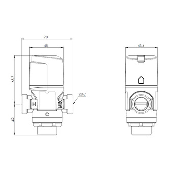 Zawór regulacyjny termostatyczny do wody ciepłej AFRISO ATM 341 mosiądz GZ 3/4'', DN 15, zakres temp. 20-43'C, Kvs 1.6 m3/h, maksymalna temperatura 90'C, maksymane ciśnienie 10 bar