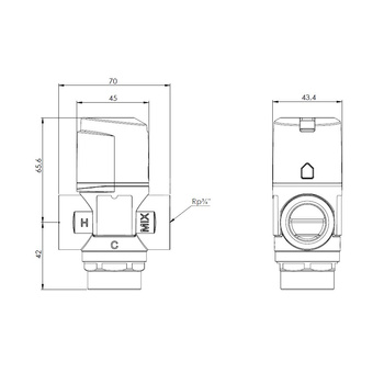 Zawór regulacyjny termostatyczny do wody ciepłej AFRISO ATM 331 mosiądz GW 3/4'', DN 20, zakres temp. 20-43'C, Kvs 1.6 m3/h, maksymalna temperatura 90'C, maksymane ciśnienie 10 bar