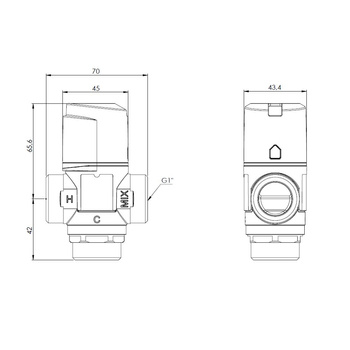 Zawór regulacyjny termostatyczny do wody ciepłej AFRISO ATM 563 mosiądz GZ 1'', DN 20, zakres temp. 35-60'C, Kvs 2.5 m3/h, maksymalna temperatura 90'C, maksymane ciśnienie 10 bar