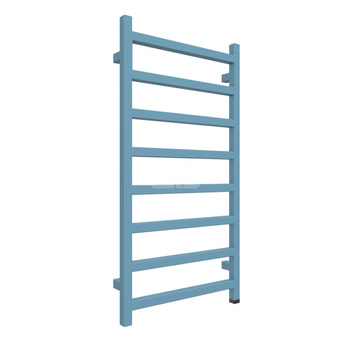 Grzejnik elektryczny TERMA SIMPLE ONE 500 x 960 mm, kolor niebieski pastelowy RAL5024, moc 400 W, podłączenie E8, kabel spiralny z wtyczką biały