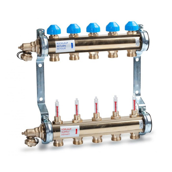 Rozdzielacz mosiądz, zasilanie dół 0-6l/min, powrót górna belka, w zestawie spust/odpowietrz. HKV513,12 OUTLET HEAT.CIR. MANIFOLD
