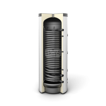 Zbiornik buforowy stojący GALMET SG(B) pojemność 300 l z wężownicą, izolacja: pianka poliuretanowa, kolor: skay biały