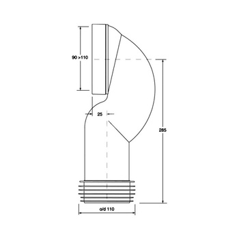 Przyłącze kanalizacyjne, długie L-275mm,wejście 90-110mm,wyjście 110mm, kąt 90 tzw. łuk