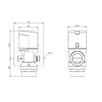 Zawór regulacyjny termostatyczny do wody ciepłej AFRISO ATM 333 mosiądz GW 3/4'', DN 20, zakres temp. 35-60'C, Kvs 1.6 m3/h, maksymalna temperatura 90'C, maksymane ciśnienie 10 bar