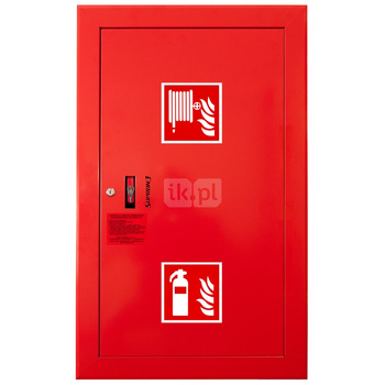 Hydrant DN 52 wnękowy z koszem, 850x500x200 mm, z miejscem na gaśnicę, wąż 2x20 m, zamek patent, RAL 3000