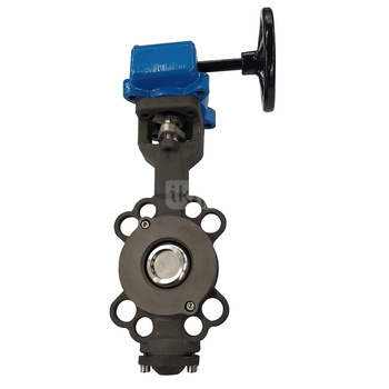 Przepustnica bezkołnierzowa EMARIS z przekładnią ślimakową, dysk: AISI316, wykładzina: PTFE +15% Grafit, korpus: stal WCB, Pnom 4,0 MPa, tmax=260 st.C