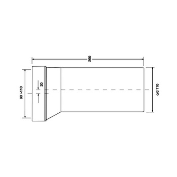 Przyłącze kanalizacyjne, długie L-260mm,wejście 90-110mm,wyjście 110mm,z przesunięciem 20mm