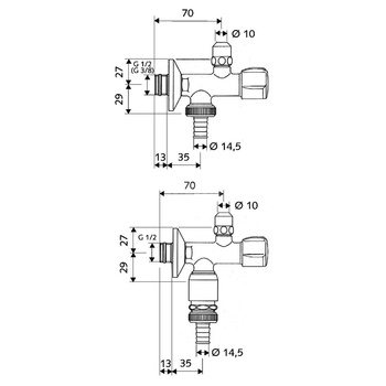 Dwuwrzecionowy zawór kątowy, 3/8", chrom