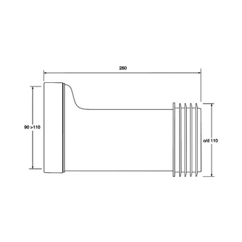 Przyłącze kanalizacyjne, długie L-260mm,wejście 90-110mm,wyjście 110mm,z przesunięciem 20mm