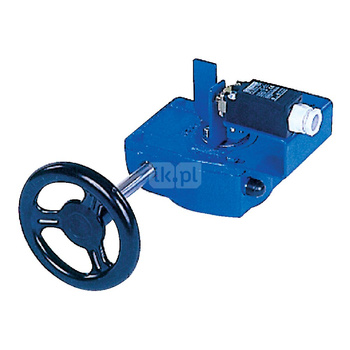 Ręczna przekładnia ślimakowa, smarowana fabrycznie - dożywotnio, napędzana kółkiem ręcznym wyposażona w jeden wyłącznik krańcowy DN 350