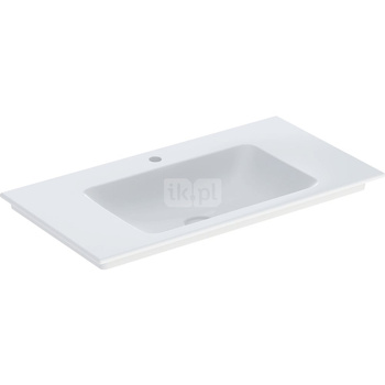 Umywalka GEBERIT ONE prostokątna, biała / KeraTect, 900mm, otwór na baterię na środku, nakładany od góry, bez odpływu przelewowego, półki z obu stron