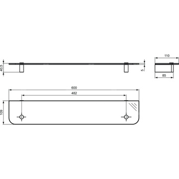 CONNECT PÓŁKA SZKLANA 600 X 110 X 40 MM