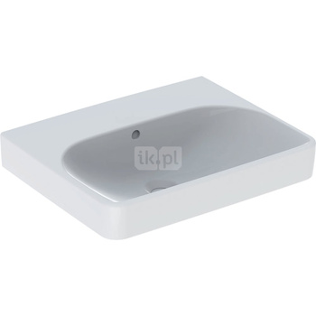 Umywalka GEBERIT Smyle Square prostokątna, biała, 550mm, bez otworu na baterię, z odpływem przelewowym, półka od ściany