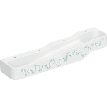 Umywalka GEBERIT Bambini 4-stanowiskowa prostokątna (rynna, elementy dekoracyjne), biała, 1800mm, otwór na baterię na środku (x4), bez odpływu przelewowego, półka od ściany