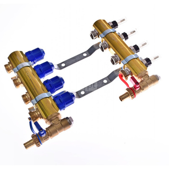 Rozdzielacz do ogrzewania podłogowego QIK Optimo MAGNET III - RMSZT-2-50-M 5-obieg. mosiądz GW 1'' x GZ 3/4'' + przepływomierz