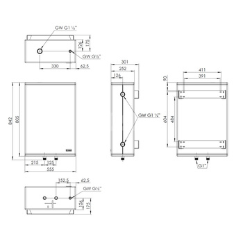 Zbiornik buforowy wiszący AFRISO ABT pojemność 50 l 3 bar bez wężownicy, kolor: czarny