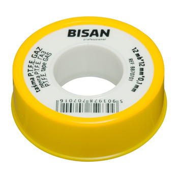 Taśma P.T.F.E. do instalacji gazowych 0,10 mm/12 mm/12 mb (rolka żółta)