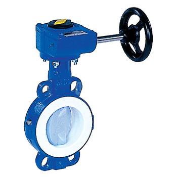 Przepustnica z otworami gwintowanymi TILIS z przekładnią ślimakową, dysk: AISI316, wykładzina: PTFE, korpus: GGG40 epoksyd., Pnom 1,0 MPa, tmax=150 st.C DN100