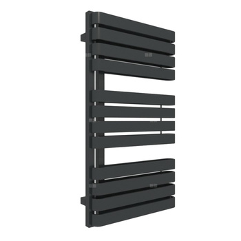 Grzejnik elektryczny TERMA WARP S 500 x 915 mm, kolor czarny jak kruk RAL9005, moc 600 W, podłączenie E1, kabel spiralny z wtyczką