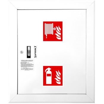 Hydrant DN 52 wnękowy z koszem, 600x500x200 mm, z miejscem na gaśnicę, wąż 20 m, zamek patent, RAL 9003