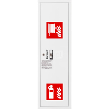 Hydrant DN 25 zawieszany boczny z miejscem na gaśnicę, wąż 30 m, zamek euro, RAL 9003 prawy