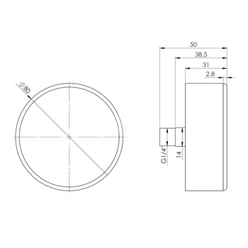 Manometr z rurką Bourdona AFRISO HZ grzewczy 0/4 bar G1/4B aksjalne fi 80 mm, kl. 2.5%