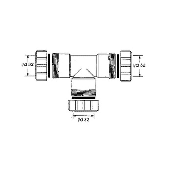 Trójnik nakrętno-nakrętny 3x32mm