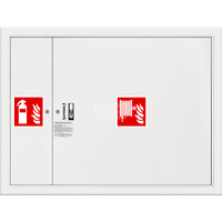 Hydrant DN 33 wnękowy z miejscem na gaśnicę obok zwijadła, wąż 30 m, ocynk fasada, zamek patent, RAL 9003