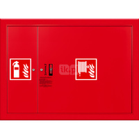 Hydrant DN 52 wnękowy z miejscem na gaśnicę obok zwijadła, wąż 15 m, zamek patent, RAL 3000