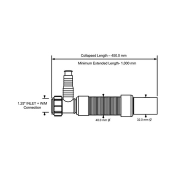 Złączka montażowa harmonijkowa L-1000mm 11/4"x32mm z podłączeniem pralki lub zmywarki