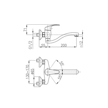 Bateria zlewozmywakowa ścienna KFA Armatura KRZEM, kolor chrom, mosiądz
