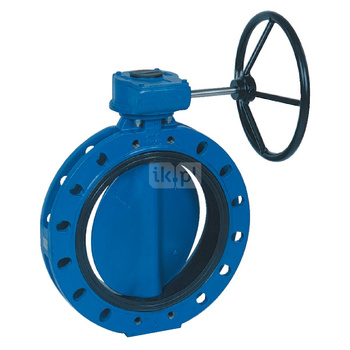 Przepustnica kołnierzowa SYLAX z przekładnią ślimakową, dysk: GGG40 epoksyd, wykładzina: NBR, korpus: GGG40 epoksyd., Pnom 1,6 MPa, tmax=85 st.C DN450