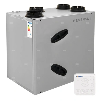 Rekuperator Reversus 200+ z panelem Wi-Fi, z entalpicznym wymiennikiem przeciwprądowym (wydatek 205 m³/h), z by-passem, z uchwytami mocującymi do ściany
