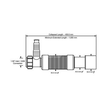 Złączka montażowa harmonijkowa L-1000mm 11/2"x40/50mm z podłączeniem pralki lub zmywarki