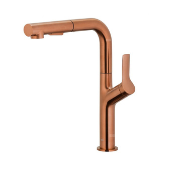 DUERO DESIGN Bateria kuchenna stojąca z wyciąganą wylewką i obrotową wylewką 2 funkcyjną, PVD Brushed rose gold