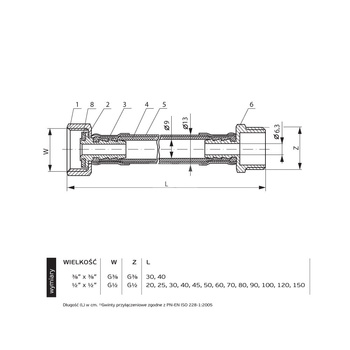 Wąż przyłączeniowy elastyczny PERFEXIM PHA-9105 DN 8, GW x GZ, 1/2'' x 1/2'', długość 300 mm