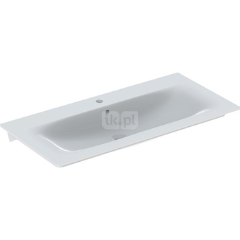 Umywalka GEBERIT Selnova Square prostokątna, biała, 1000mm, otwór na baterię na środku, nakładany od góry, z odpływem przelewowym, półka od ściany