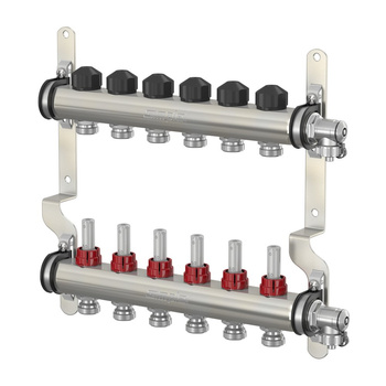 ROZDZIELACZ 1" ZE STALI NIERDZEWNEJ 8 OBWODÓW Z ROTAMETREM