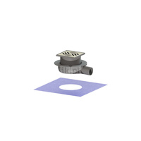 Wpust KESSEL Ultraflat 54 z 1 przyłączem DN 50, odpływ poziomy (zdejmowany), kratka 120x120mm stal nierdzewna