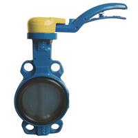 Przepustnica bezkołnierzowa SYLAX GAS z dźwignią ręczną, dysk: GGG40 powl. poliamidem, wykładzina: NBR, korpus: GGG40 epoksyd., Pnom 0,6 MPa, tmax=60 st.C DN100