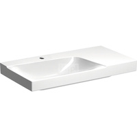 Umywalka GEBERIT Xeno2 prostokątna, biała, 485mm, otwór na baterię na środku, bez odpływu przelewowego, półka z prawej