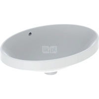 Umywalka GEBERIT Variform eliptyczna, biała / KeraTect, 550mm, bez otworu na baterię, wpuszczana w blat, z odpływem przelewowym, bez półki