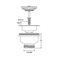 Spust zlewozmywakowy 11/2"x113mm z sitkiem wyciąganym ze stali nierdzewnej