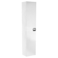 Wysoka szafka Koło Twins, z jednymi drzwiami, B35cm, H180cm, korpus i front: biały / lakierowany na wysoki połysk, uchwyt: chromowany z połyskiem 