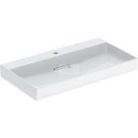 Umywalka GEBERIT ONE prostokątna, biała / KeraTect, 900mm, otwór na baterię na środku, bez odpływu przelewowego, półka od ściany