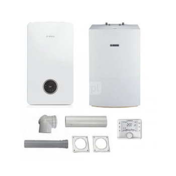 Pakiet - Kocioł gazowy jednofunkcyjny BOSCH TERMOTECHNIKA CONDENS GC2300iW20P kondensacyjny wiszący 21.2 kW + Czujnik temperatury zewnętrznej+ Zestaw powietrzno-spalinowy2581 (do szachtu) + Czujnik c.w.u. + RegulatorCW400 + Zasobnik c.w.uWD160B