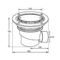 Wpust podłogowy wykonany z ABS z odpływem 50mm, czyszczony od góry z kratką ze stali nierdzewnej120mm